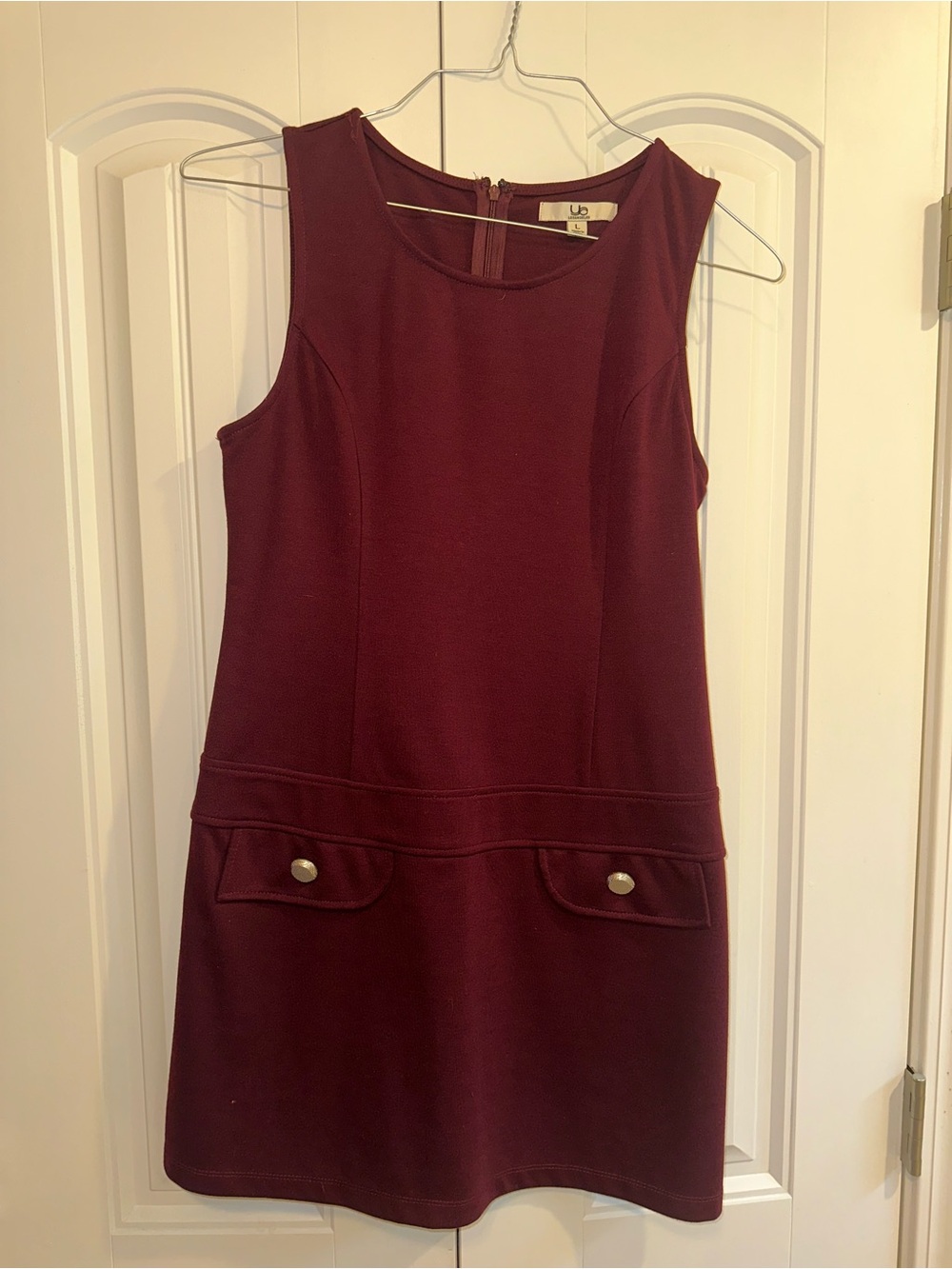 Ya Los Angeles Sleeveless Wine Shift Dress with Front Tab Pockets